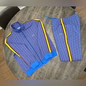 Lacoste Blue Tracksuit with Yellow and Red Accents